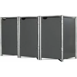 Cache-poubelle 3 Compartiments Müllbox En Aluminium Gris 3x140L – HIDE -Boutique De Jardin cache poubelle 3 compartiments mullbox en aluminium gris 3x140l hide 1