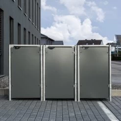 Cache-poubelle 3 Compartiments Müllbox En Aluminium Gris 3x140L – HIDE -Boutique De Jardin cache poubelle 3 compartiments mullbox en aluminium gris 3x140l hide 2