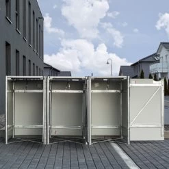 Cache-poubelle 3 Compartiments Müllbox En Aluminium Gris 3x140L – HIDE -Boutique De Jardin cache poubelle 3 compartiments mullbox en aluminium gris 3x140l hide 3