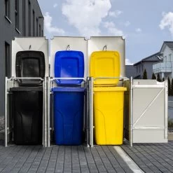 Cache-poubelle 3 Compartiments Müllbox En Aluminium Gris 3x140L – HIDE -Boutique De Jardin cache poubelle 3 compartiments mullbox en aluminium gris 3x140l hide 5