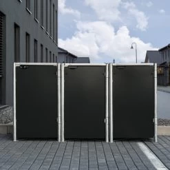 Cache-poubelle 3 Compartiments Müllbox En Aluminium Noir 3x240L – HIDE -Boutique De Jardin cache poubelle 3 compartiments mullbox en aluminium noir 3x240l hide 3