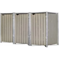 Cache-poubelle 3 Compartiments Müllbox En Bois Traité Gris 3x140L – HIDE