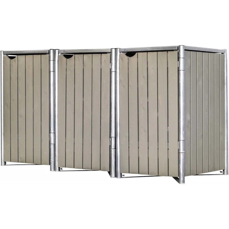 Cache-poubelle 3 Compartiments Müllbox En Bois Traité Gris 3x140L – HIDE 3 Cache-poubelle 3 Compartiments Müllbox En Bois Traité Gris 3x140L – HIDE