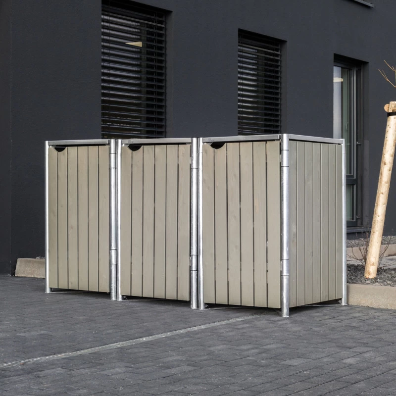 Cache-poubelle 3 Compartiments Müllbox En Bois Traité Gris 3x240L – HIDE 3 Cache-poubelle 3 Compartiments Müllbox En Bois Traité Gris 3x240L – HIDE