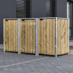 Cache-poubelle 3 Compartiments Müllbox En Bois Traité Naturel 3x140L – HIDE -Boutique De Jardin cache poubelle 3 compartiments mullbox en bois traite naturel 3x140l hide 3