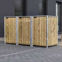 Cache-poubelle 3 Compartiments Müllbox En Bois Traité Naturel 3x140L – HIDE -Boutique De Jardin cache poubelle 3 compartiments mullbox en bois traite naturel 3x140l hide 4