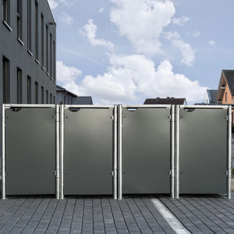 Cache-poubelle 4 Compartiments Müllbox En Aluminium Gris 4x140L – HIDE 3 Cache-poubelle 4 Compartiments Müllbox En Aluminium Gris 4x140L – HIDE