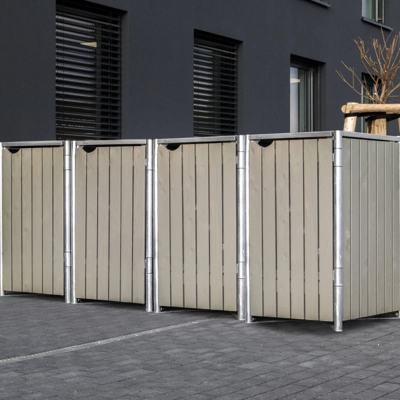 Cache-poubelle 4 Compartiments Müllbox En Bois Traité Gris 4x140L – HIDE 4 Cache-poubelle 4 Compartiments Müllbox En Bois Traité Gris 4x140L – HIDE – Image 2