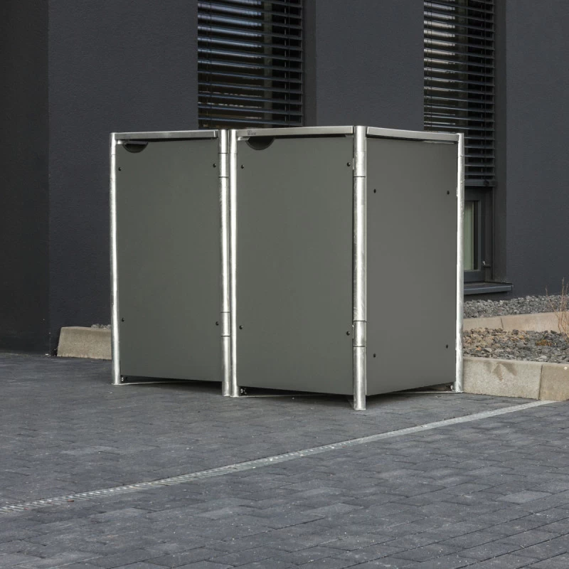 Cache-poubelle 2 Compartiments Müllbox En Aluminium Gris 2x140L – HIDE 3 Cache-poubelle 2 Compartiments Müllbox En Aluminium Gris 2x140L – HIDE