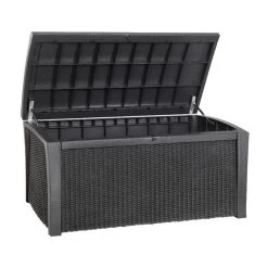 Keter Coffre En Résine Imitation Rotin Tressé Et Bois 400L Anthracite RIO -Boutique De Jardin coffre en resine imitation rotin tresse et bois 400l anthracite rio 3