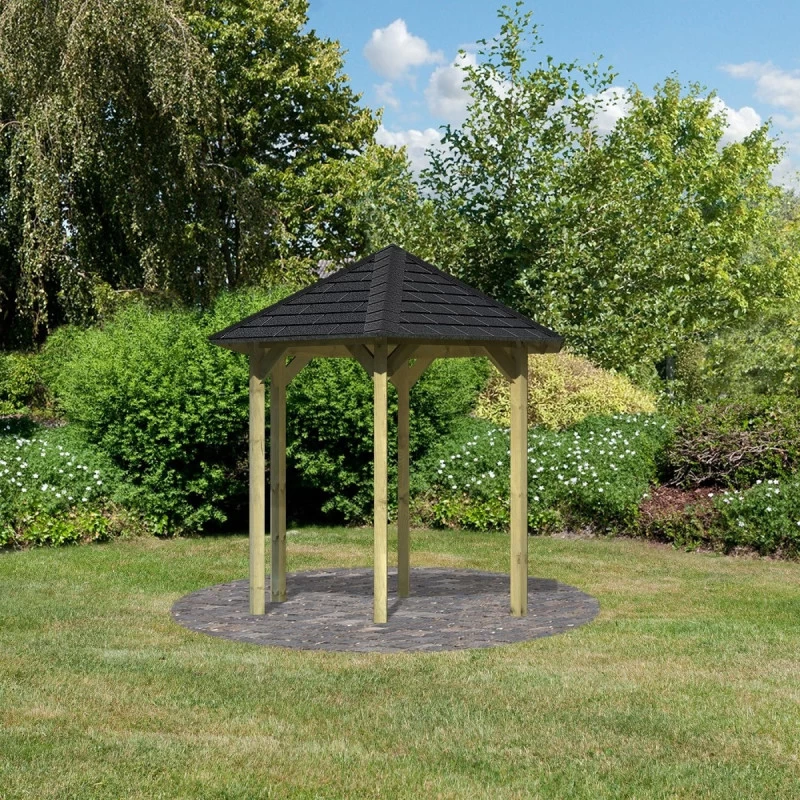 Kiosque Hexagonal En Bois Lissabon - Diam. 2,99m – Avec Shingles – Karibu 4 Kiosque Hexagonal En Bois Lissabon - Diam. 2,99m – Avec Shingles – Karibu – Image 2