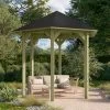 Kiosque Hexagonal En Bois Lissabon - Diam. 2,99m – Avec Shingles – Karibu -Boutique De Jardin kiosque hexagonal en bois lissabon diam 299m avec shingles karibu