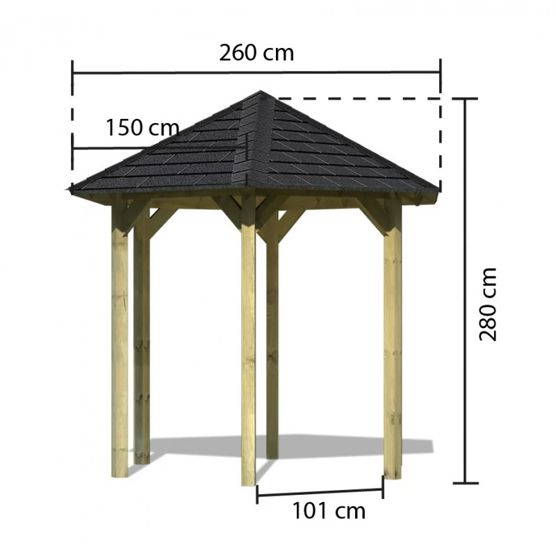 Kiosque Hexagonal En Bois Lissabon - Diam. 2,99m – Avec Shingles – Karibu 5 Kiosque Hexagonal En Bois Lissabon - Diam. 2,99m – Avec Shingles – Karibu – Image 3
