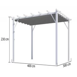 Pergola 100% Aluminium Coloris Blanc 12m² Avec Toile D'ombrage Gris 140gr/m² HABRITA -Boutique De Jardin pergola 100 aluminium coloris blanc 12m avec toile d ombrage gris 140grm habrita 2