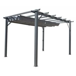 Pergola 100% Aluminium Gris Anthracite 12m² Avec Toile D'ombrage Gris 140gr/m² HABRITA -Boutique De Jardin pergola 100 aluminium gris anthracite 12m avec toile d ombrage gris 140grm habrita 2