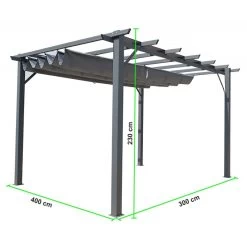 Pergola 100% Aluminium Gris Anthracite 12m² Avec Toile D'ombrage Gris 140gr/m² HABRITA -Boutique De Jardin pergola 100 aluminium gris anthracite 12m avec toile d ombrage gris 140grm habrita 3