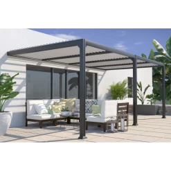 Pergola Adossée Bioclimatique 300x600cm Lames 13cm - Gris - SEATTLE - Couleurs Du Monde