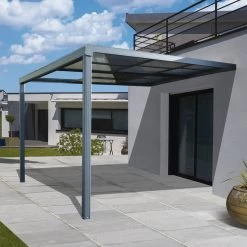 Pergola Adossée En Alu Et Polycarbonate Gris 400x300cm Toscana – Proloisirs