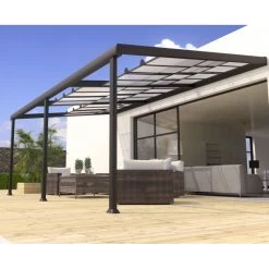 Pergola Adossée En Aluminium Gris Anthracite Et Polycarbonate à Panneaux Coulissants 350x600cm - EDENA - Couleurs Du Monde