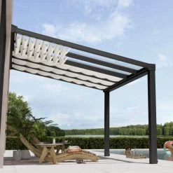 Pergola Adossée Stockholm 350x368cm Aluminium Gris Et Polycarbonate Avec Stores De Toit Rétractables – Palram - Canopia -Boutique De Jardin pergola adossee stockholm 350x368cm aluminium gris et polycarbonate avec stores de toit retractables palram 3