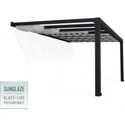 Pergola Adossée Stockholm 350x515cm Aluminium Gris Et Polycarbonate Avec Stores De Toit Rétractables – Palram - Canopia -Boutique De Jardin pergola adossee stockholm 350x515cm aluminium gris et polycarbonate avec stores de toit retractables palram 3
