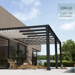 Pergola Adossée Stockholm 350x590cm Aluminium Gris Et Polycarbonate Avec Stores De Toit Rétractables – Palram - Canopia -Boutique De Jardin pergola adossee stockholm 350x590cm aluminium gris et polycarbonate avec stores de toit retractables palram 3