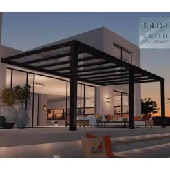 Pergola Adossée Stockholm 350x660cm Aluminium Gris Et Polycarbonate Avec Stores De Toit Rétractables – Palram - Canopia