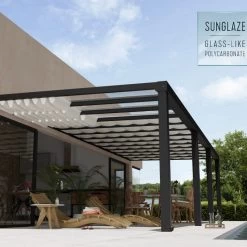 Pergola Adossée Stockholm 350x950cm Aluminium Gris Et Polycarbonate Avec Stores De Toit Rétractables – Palram - Canopia -Boutique De Jardin pergola adossee stockholm 350x950cm aluminium gris et polycarbonate avec stores de toit retractables palram 3