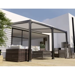 Pergola Adossée Toit Incliné Bioclimatique 300x400cm Lames 13cm - Gris - MELBOURNE - Couleurs Du Monde