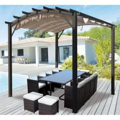 Pergola Arche Aluminium/acier Gris Anthracite 11,22m² Avec Toit En Toile Polyester 140gr/m² écru HABRITA -Boutique De Jardin pergola arche aluminiumacier gris anthracite 1122m avec toit en toile polyester 140grm ecru habrita 2