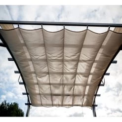 Pergola Arche Aluminium/acier Gris Anthracite 11,22m² Avec Toit En Toile Polyester 140gr/m² écru HABRITA -Boutique De Jardin pergola arche aluminiumacier gris anthracite 1122m avec toit en toile polyester 140grm ecru habrita 3
