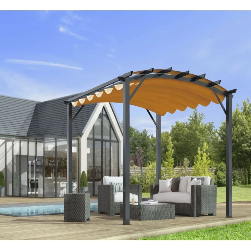 Pergola Arche Aluminium/acier Gris Anthracite 11,22m² Avec Toit En Toile Polyester 140gr/m² Rouille HABRITA 3 Pergola Arche Aluminium/acier Gris Anthracite 11,22m² Avec Toit En Toile Polyester 140gr/m² Rouille HABRITA