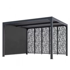 Pergola Bioclimatique Alu Anthracite 10,80m² Toit Avec Lames Ovales Alu + 5 Panneaux Moucharabieh + 1 Rideau Gris – HABRITA -Boutique De Jardin pergola bioclimatique alu anthracite 1080m toit avec lames ovales alu 5 panneaux moucharabieh 1 rideau gris habrita 2