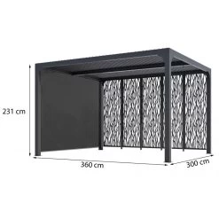 Pergola Bioclimatique Alu Anthracite 10,80m² Toit Avec Lames Ovales Alu + 5 Panneaux Moucharabieh + 1 Rideau Gris – HABRITA -Boutique De Jardin pergola bioclimatique alu anthracite 1080m toit avec lames ovales alu 5 panneaux moucharabieh 1 rideau gris habrita 3