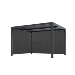 Pergola Bioclimatique Aluminium Anthracite 10,80m² Toit Avec Lames Ovales Aluminium + 2 Rideaux Gris Pour Les Côtés – HABRITA -Boutique De Jardin pergola bioclimatique aluminium anthracite 1080m toit avec lames ovales aluminium 2 rideaux gris pour les cotes habrita 2