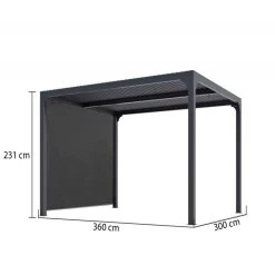 Pergola Bioclimatique Aluminium Anthracite 10,80m² Toit Avec Lames Ovales Aluminium + Rideau Gris Pour Côté 3m HABRITA -Boutique De Jardin pergola bioclimatique aluminium anthracite 1080m toit avec lames ovales aluminium rideau gris pour cote 3m habrita 1