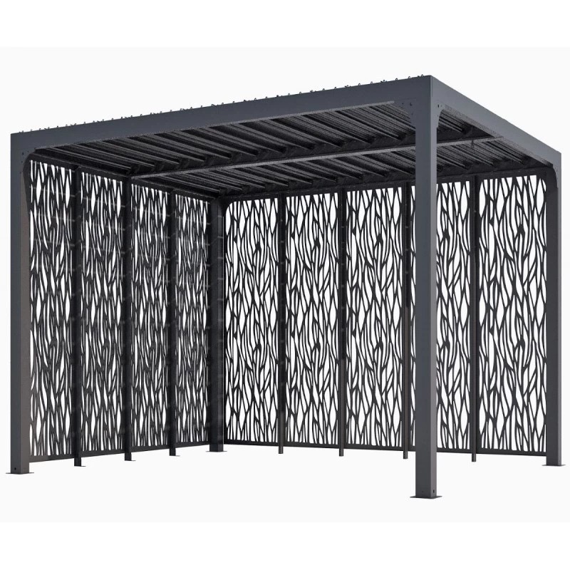 Pergola Bioclimatique Aluminium Anthracite 10,80m² Toit Lames Ovales + Panneaux Moucharabieh Gris Côté 3m+côté 3,60m HABRITA 5 Pergola Bioclimatique Aluminium Anthracite 10,80m² Toit Lames Ovales + Panneaux Moucharabieh Gris Côté 3m+côté 3,60m HABRITA – Image 3