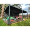 Pergola Bioclimatique Aluminium Anthracite 21,52m² + Toit Avec Lames Ovales + 2 Rideaux Pour Côté 5,98m HABRITA