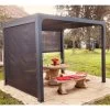 Pergola Bioclimatique Aluminium Anthracite 7,20m² Toit Avec Lames Ovales Aluminium + 2 Rideaux Gris Pour Les Côtés – HABRITA -Boutique De Jardin pergola bioclimatique aluminium anthracite 720m toit avec lames ovales aluminium 2 rideaux gris pour les cotes habrita
