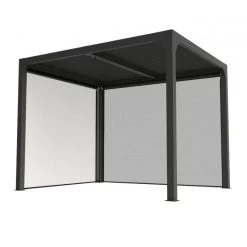 Pergola Bioclimatique Aluminium Anthracite 7,20m² Toit Avec Lames Ovales Aluminium + 2 Rideaux Gris Pour Les Côtés – HABRITA -Boutique De Jardin pergola bioclimatique aluminium anthracite 720m toit avec lames ovales aluminium 2 rideaux gris pour les cotes habrita 3