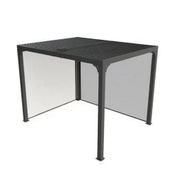 Pergola Bioclimatique Aluminium Anthracite 7,20m² Toit Avec Lames Ovales Aluminium + 2 Rideaux Gris Pour Les Côtés – HABRITA -Boutique De Jardin pergola bioclimatique aluminium anthracite 720m toit avec lames ovales aluminium 2 rideaux gris pour les cotes habrita 4