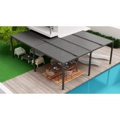 Pergola Bioclimatique Aluminium Anthracite XXL 32,63m² En « L » + Toit Avec Lames Ovales Aluminium HABRITA