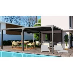Pergola Bioclimatique Aluminium Anthracite XXL 32,63m² En « L » + Toit Avec Lames Ovales Aluminium HABRITA -Boutique De Jardin pergola bioclimatique aluminium anthracite xxl 3263m en l toit avec lames ovales aluminium habrita 5