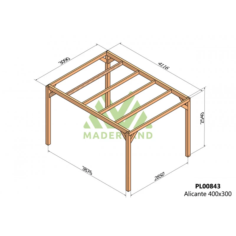 Pergola En Bois Lamellé-collé 400x300cm Alicante – Maderland 4 Pergola En Bois Lamellé-collé 400x300cm Alicante – Maderland – Image 2