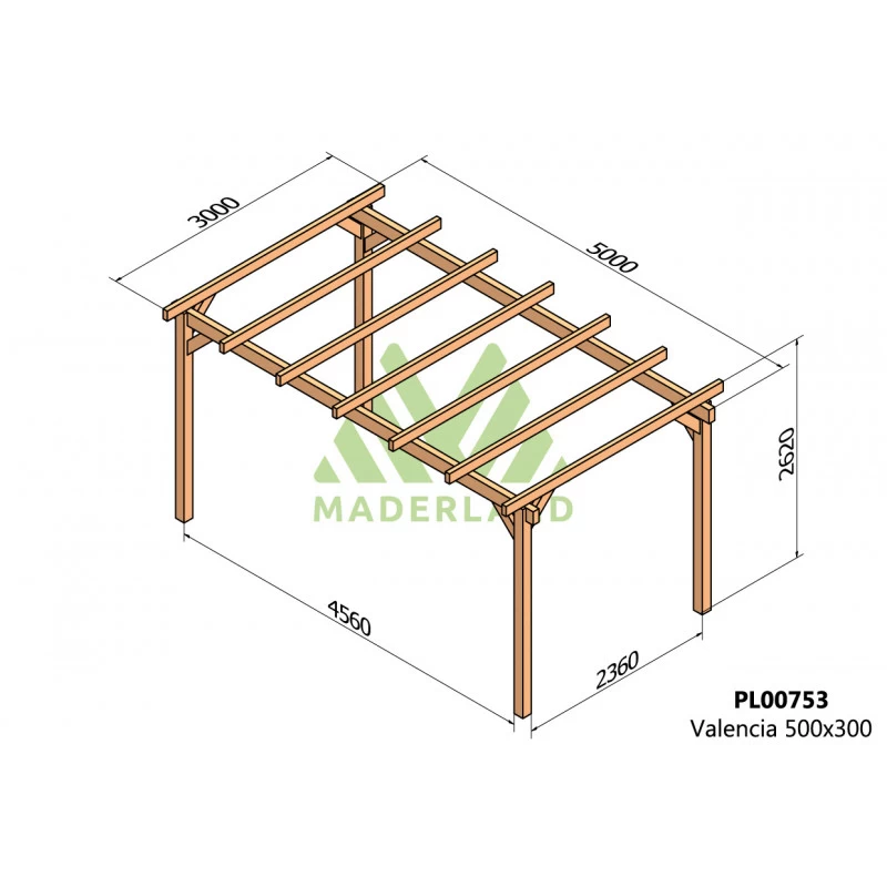 Pergola En Bois Lamellé-collé 500x300cm Valencia – Maderland 4 Pergola En Bois Lamellé-collé 500x300cm Valencia – Maderland – Image 2