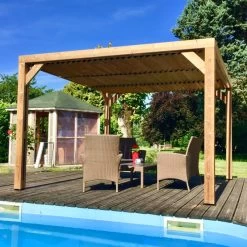 Pergola THERMAUVENT 10,67m² Toit Avec Ventelles Mobiles HABRITA -Boutique De Jardin pergola thermauvent 1067m en bois avec vantelles sur le toit habrita 2