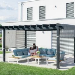 Pergola Yamba 14,6mÂČ En Aluminium Anthracite Avec Store RĂ©tractable - SOJAG