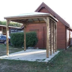 Pool House En Bois Thermo Traité 12,32m² BLUETERM, 1 Paroi Avec Ventelles Mobiles - HABRITA