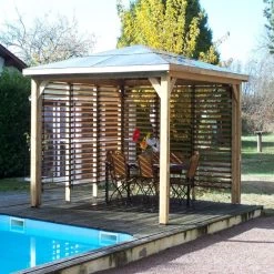 Pool House Blueterm 12,32m² Bois Thermo Chauffé + 2 Parois HABRITA -Boutique De Jardin pool house en bois thermo traite 1232m blueterm 2 parois avec ventelles mobiles habrita 1