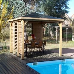 Pool House Blueterm 12,32m² Bois Thermo Chauffé + 2 Parois HABRITA -Boutique De Jardin pool house en bois thermo traite 1232m blueterm 2 parois avec ventelles mobiles habrita 2